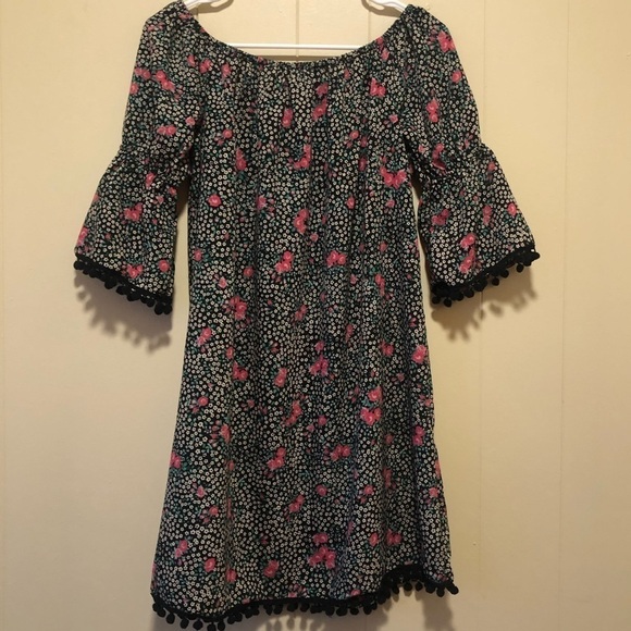 3/$25 🙌🏼 NWT America & Beyond Floral Off the Shoulder Pom Pom Edge Dress S - Picture 3 of 8